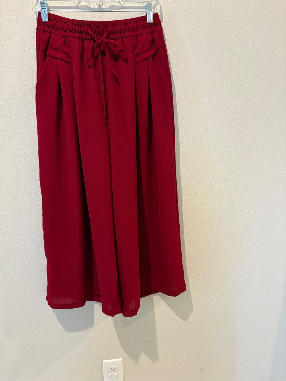 Women's Red Drawstring Pleated wide legged pants